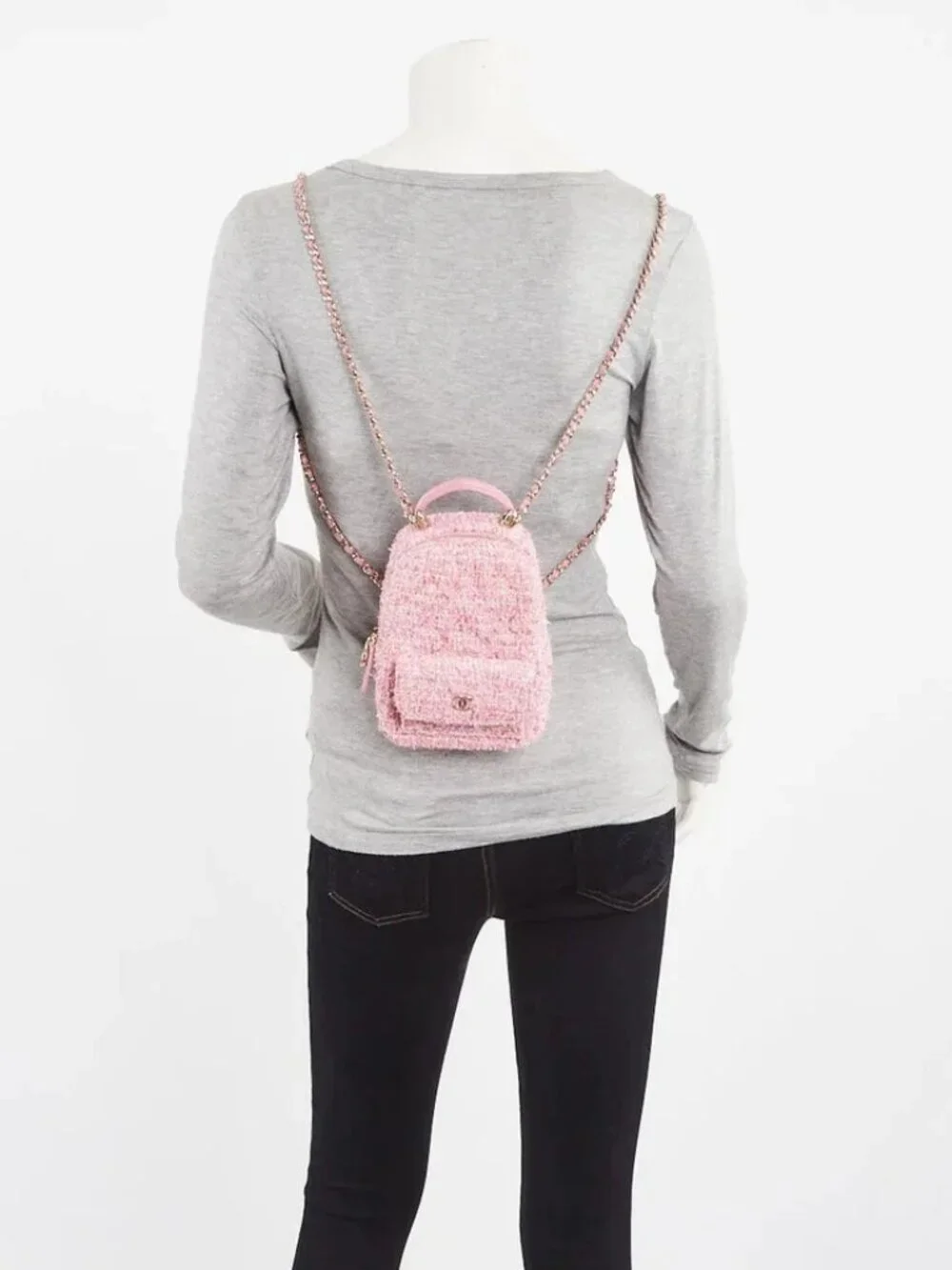 Chanel Pink/White Tweed Mini Backpack Bag - Picture 1 of 12